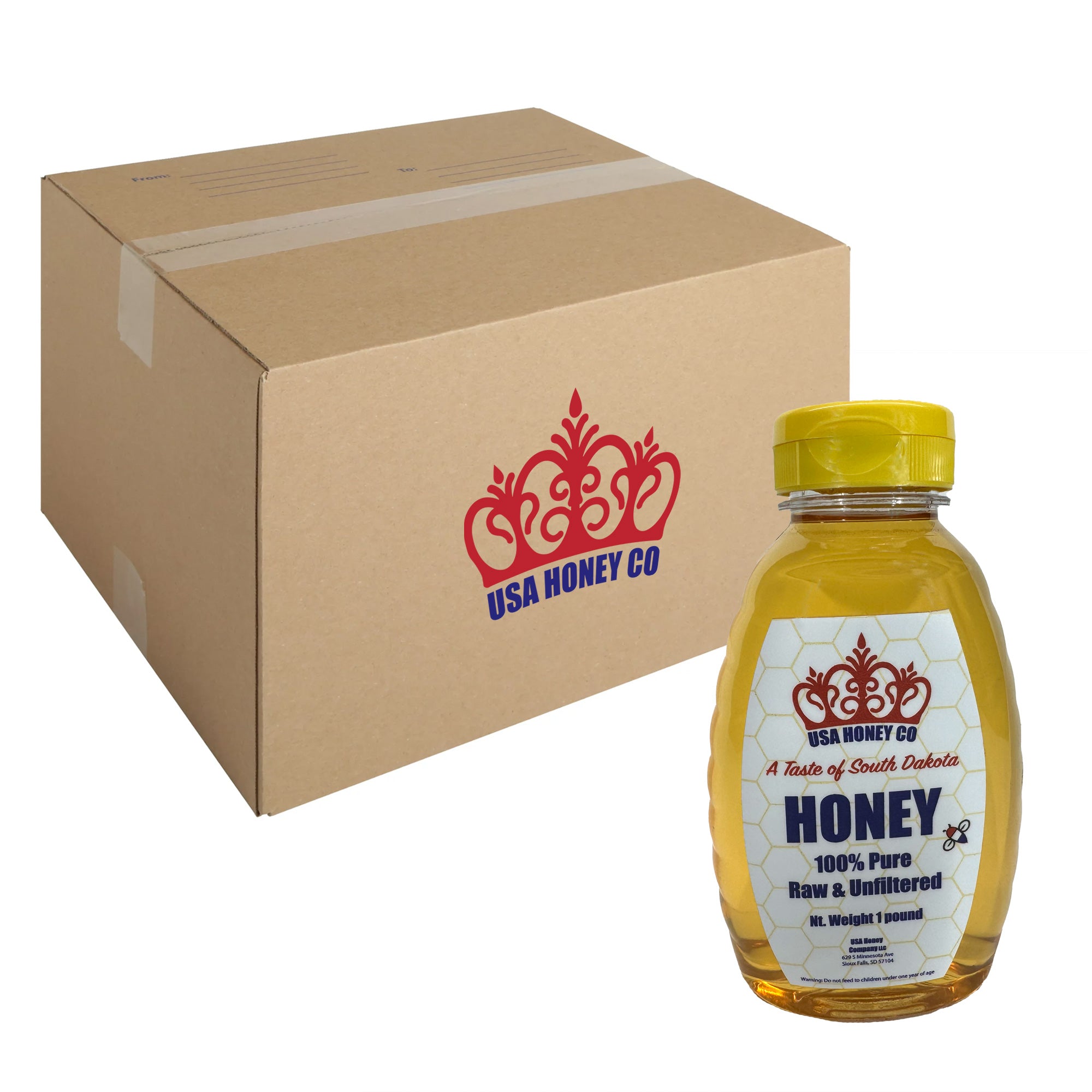 Case of 12 - 1 lb Bottles of Raw Unfiltered Honey