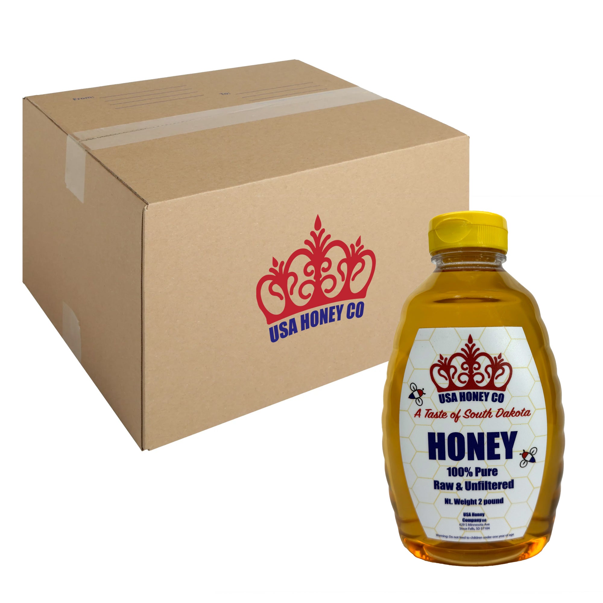 Case of 12 - 2 lb Bottles of Raw Unfiltered Honey