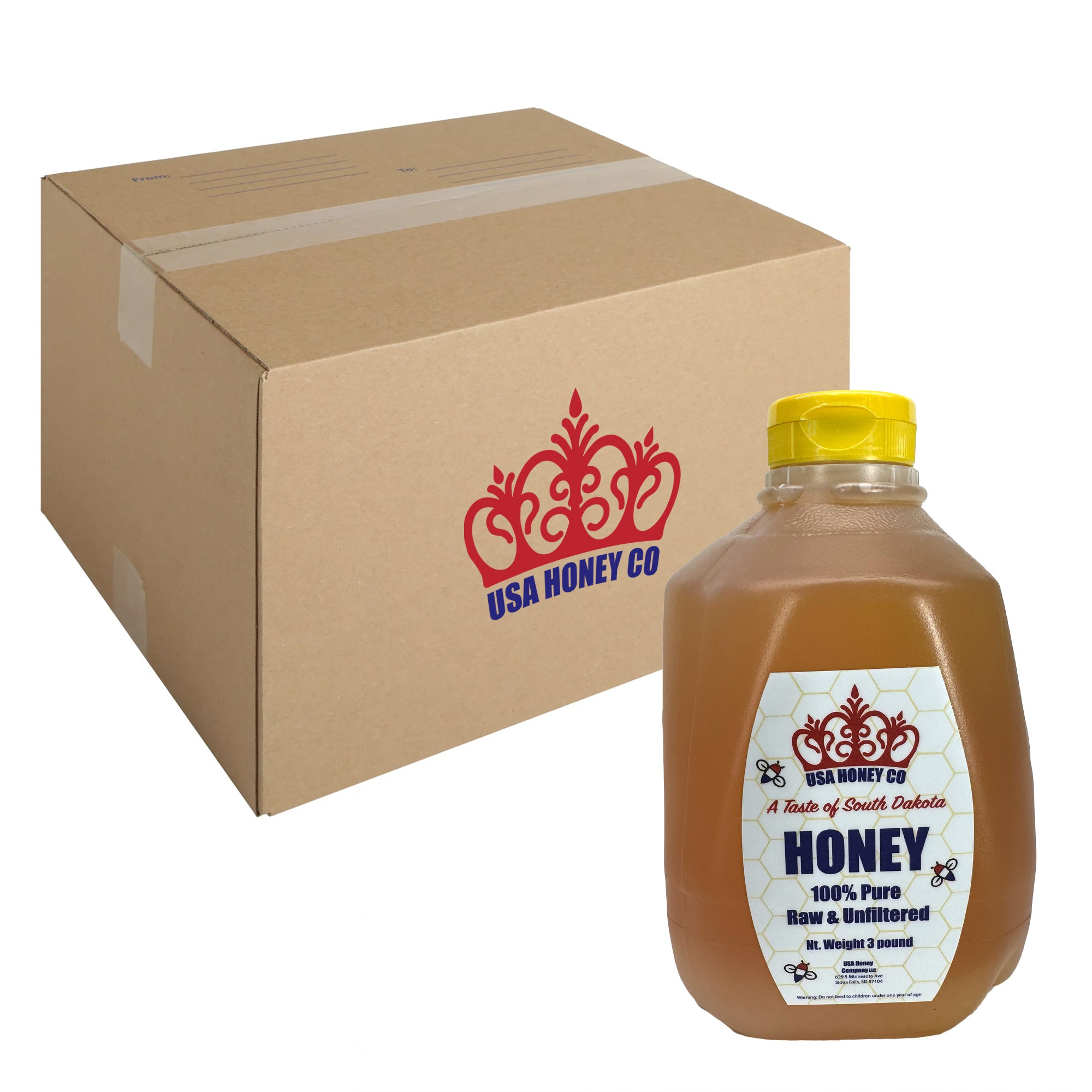 Case of 12 - 3 lb Bottles of Raw Unfiltered Honey